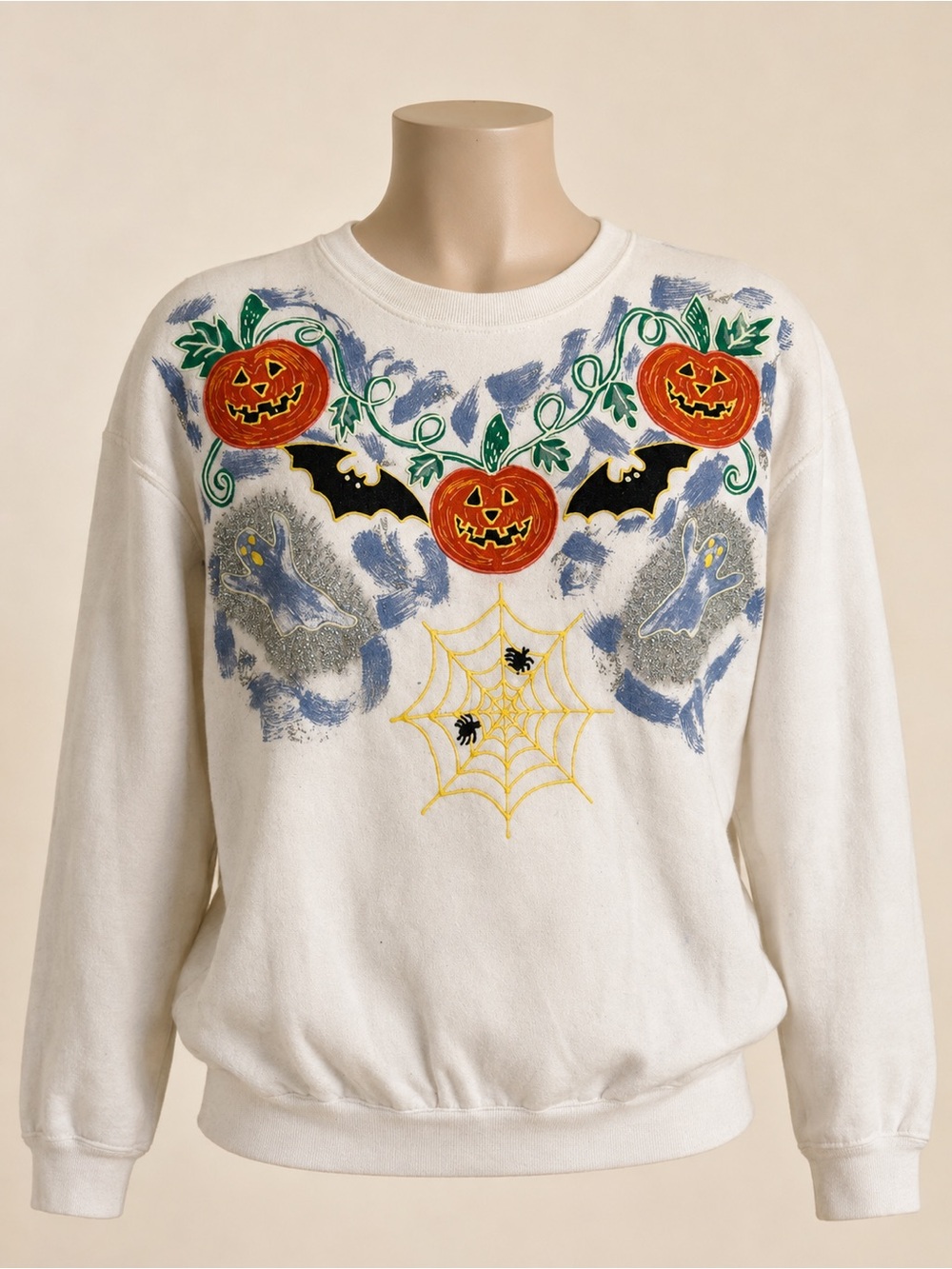 Vintage 90s Wet Paint Halloween Pumpkin Ghost Sweatshirt One Size USA